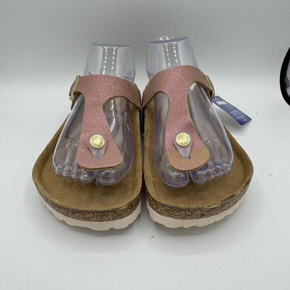 New Birkenstock Gizeh Sandals Washed Metallic Pink Leather Size US 6 Regular Fit - Picture 3 of 8